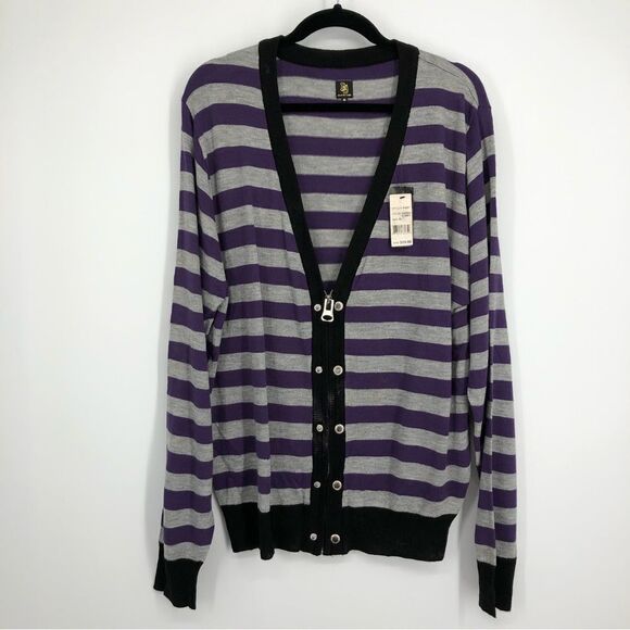 🆕 BB Versatile Zip Button Down Stripe Cardigan Womens XL NWT - Picture 1 of 5
